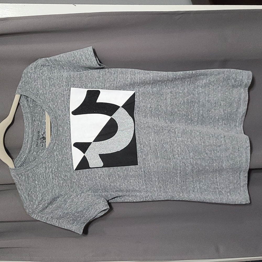 True Religion Womens T-shirt Heathered Gray Blingy Size S GUC‎ READ